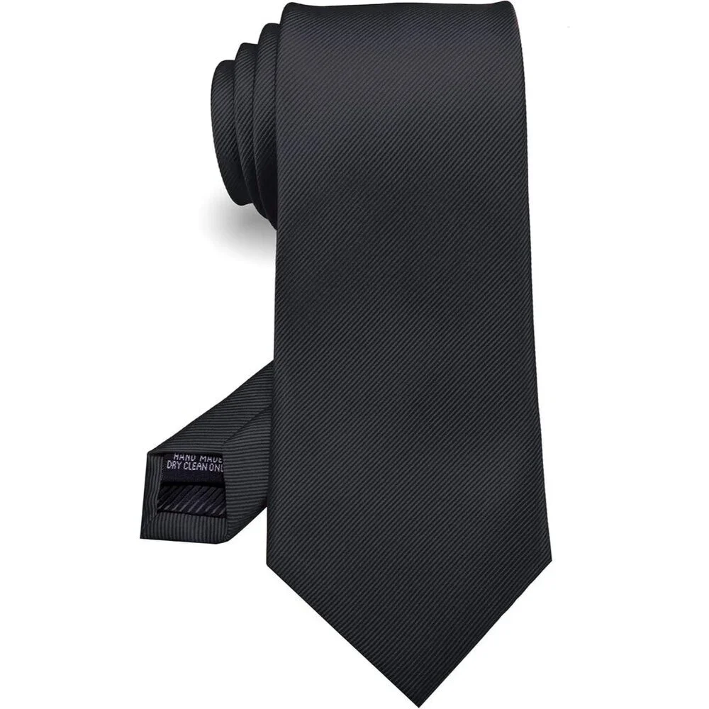 Men's Black Solid Colour Tie Formal Necktie Imported Silk Blend